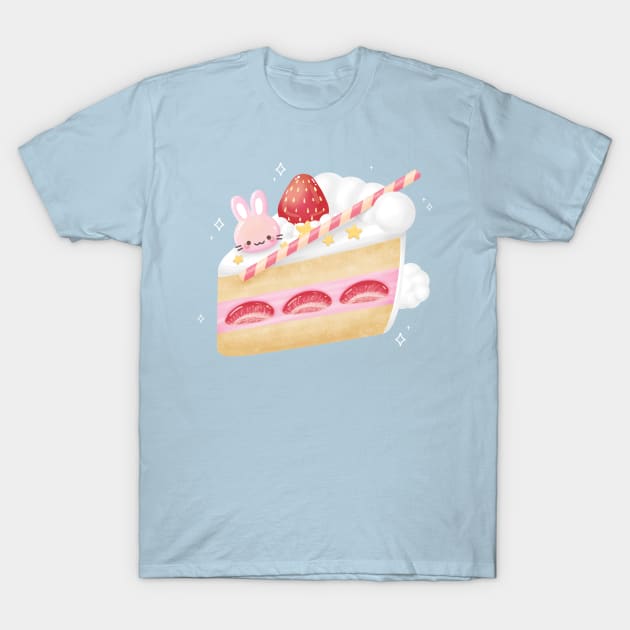 Kawaii Strawberry Cake T-Shirt by Maggieful Designs